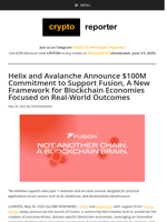 Helix and Avalanche Announce $100M Commitment to Support Fusion, A New Framework for Blockchain Economies Focused on Real-World Outcomes