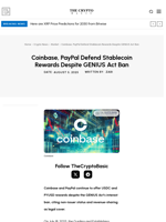 Coinbase, PayPal Defend Stablecoin Rewards Despite GENIUS Act Ban