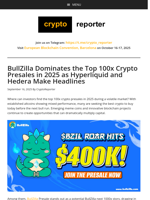 Top 100x Crypto Presales in 2025: BullZilla Presale, Hyperliquid Update, and Hedera Price Action