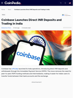 Coinbase Launches Direct INR Deposits and Trading in India