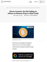Bitcoin Investors Are Not Selling as Inflows on Binance Drop to 2020 Levels