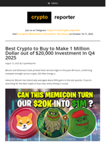 Best Crypto to Buy to Make 1 Million Dollar out of $20,000 Investment In Q4 2025