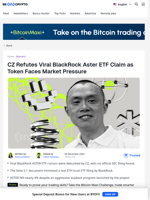 CZ Debunks Viral Claim of BlackRock’s Aster ETF Filing