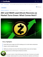 ZEC and HBAR Lead Altcoin Recovery as Market Turns Green: What Comes Next?