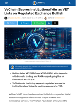 VeChain Scores Institutional Win as VET Lists on Bullish