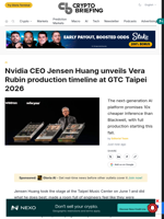 Nvidia CEO Jensen Huang unveils Vera Rubin production timeline at GTC Taipei 2026
