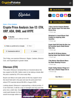 Crypto Price Analysis Jun-12: ETH, XRP, ADA, BNB, and HYPE