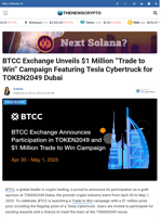 BTCC Exchange Unveils $1 Million “Trade to Win” Campaign Featuring Tesla Cybertruck for TOKEN2049 Dubai