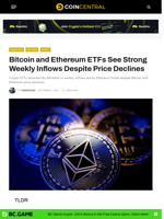 Bitcoin and Ethereum ETFs See Strong Weekly Inflows Despite Price Declines - CoinCentral