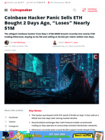 Coinbase Hacker Panic Sells ETH Bought 2 Days Ago, 