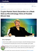 Crypto Market Starts December on a Weak Note as MicroStrategy Hints at Possible Bitcoin Sale