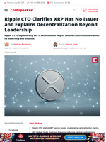 Ripple CTO: XRP Has No Issuer, True Decentralization Explained