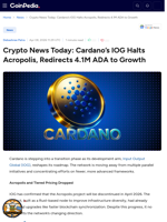 Crypto News Today: Cardano's IOG Halts Acropolis, Redirects 4.1M ADA to Growth