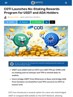 COTI Launches No-Staking Rewards for USDT and ADA