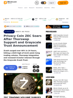 Privacy Coin ZEC Soars After Thorswap Support and Grayscale Trust Announcement – Markets and Prices Bitcoin News