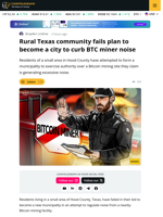 Texans Fails to Create City to Enforce Noise Limits on Bitcoin Miner
