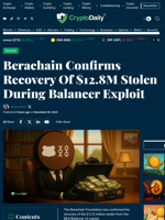 Berachain Confirms Recovery Of $12.8M Stolen During Balancer Exploit - Crypto Daily