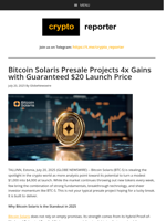 Bitcoin Solaris Presale Projects 4x Gains with Guaranteed $20 Launch Price