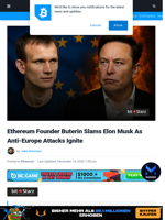 Ethereum Founder Slams Elon Musk As Anti-Europe Attacks Ignite