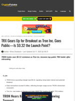 TRX Gears Up for Breakout as Tron Inc. Goes Public—Is $0.32 the Launch Point?