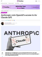 Anthropic cuts OpenAI’s access to its Claude API - Coinfea