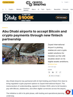Abu Dhabi airports to accept Bitcoin and crypto payments through new fintech partnership