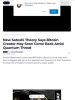 New Satoshi Theory Says Bitcoin Creator May Soon Come Back Amid Quantum Threat - U.Today