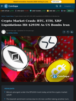 Crypto Market Crash: BTC, ETH, XRP Liquidations Hit $282M As US Bombs Iran