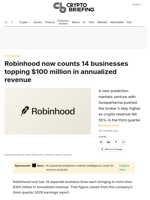 Robinhood now counts 14 businesses topping $100 million in annualized revenue