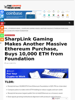 SharpLink Gaming Makes Another Massive Ethereum Purchase, Buys 10,000 ETH from Foundation - The Crypto News Wire