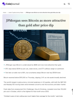 JPMorgan sees Bitcoin as more attractive than gold after price dip - CoinJournal