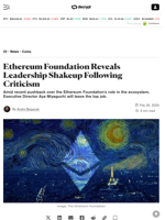 Ethereum Foundation Reveals Leadership Shakeup Following Criticism - Decrypt