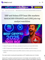XRP and Solana ETF buzz lifts markets: MAGACOIN FINANCE and LINK join top analyst watchlists - CoinJournal