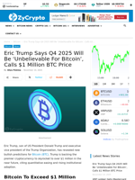 Eric Trump Says Q4 2025 Will Be 'Unbelievable For Bitcoin', Calls $1 Million BTC Price ⋆ ZyCrypto