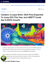 Cardano vs Layer Brett: ADA Price Expected To Jump 20% This Year, but LBRETT Could See 5,000% Growth