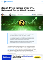 Zcash Price Jumps Over 7%, Rebound Faces Weaknesses