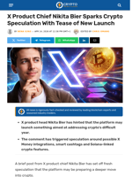 X Product Chief Nikita Bier Sparks Crypto Speculation With Tease of New Launch