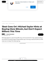 'Beat Goes On': Michael Saylor Hints at Buying More Bitcoin, but Don't Expect Billions This Time - U.Today