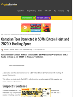 Canadian Teen Convicted in $37M Bitcoin Heist and 2020 X Hacking Spree