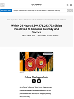 Within 24 Hours 6,599,476,243,733 Shiba Inu Moved to Coinbase Custody and Binance