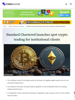 Standard Chartered launches spot crypto trading for institutional clients - CoinJournal