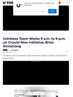 Coinbase Team Works 9 a.m. to 9 p.m. on Crucial New Initiative: Brian Armstrong - U.Today