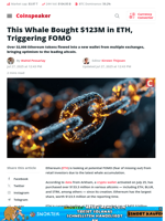 This Whale Bought $123M in ETH, Triggering FOMO - Coinspeaker