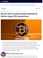 Bitcoin Swift Crypto Presale Expected to Deliver Huge 100x Upside Soon
