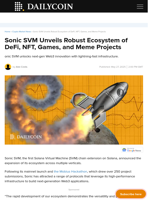 Sonic SVM Unveils Robust Ecosystem of DeFi, NFT, Games, and Meme Projects - DailyCoin