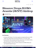 Binance Drops $10M+ Avantis (AVNT) Airdrop