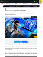 Circle's Shares Rise 167% on First Day of Trading after IPO