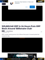 925,865,148 XRP in 24 Hours Puts XRP Back Around 'Billionaire Club' - U.Today