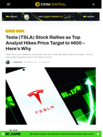 Tesla (TSLA) Stock Rallies as Top Analyst Hikes Price Target to $600 – Here’s Why - CoinCentral