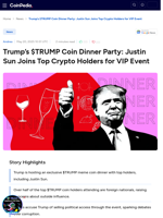 Trump’s $TRUMP Coin Dinner Party: Justin Sun Joins Top Crypto Holders for VIP Event